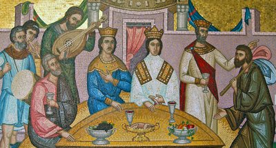 The Royal wedding of Alexios I Komnenos and Irene Doukaina, Kykkos Monastery, Troodos Mountains, Cyprus (mosaic) by Cypriot